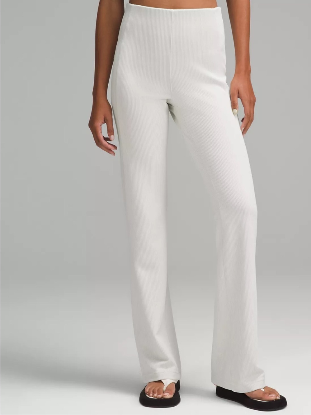 Lululemon Ribbed Softstreme Flared Pants Bone Off White Size 4 Tall 35" Inseam